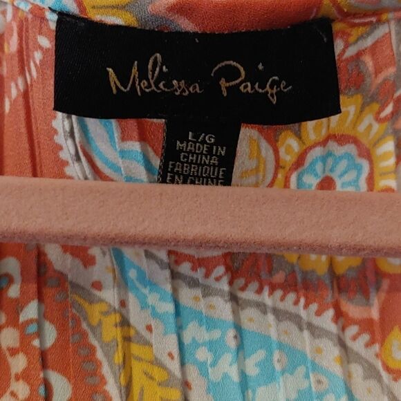 Melissa Paige printed crinkle blouse Sz L - Picture 4 of 4